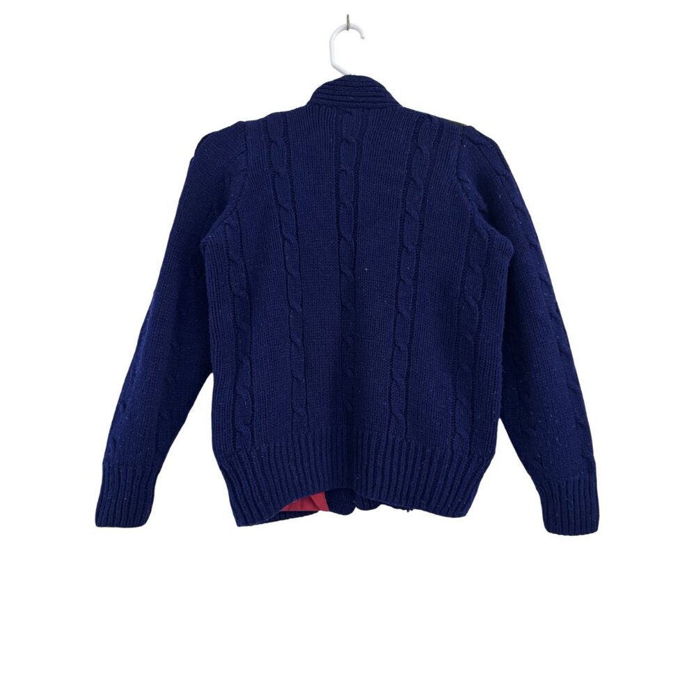 Handmade Wool Folk Blue Cardigan Sweater Shrunk Cropped Artisan Knit XS Petite - Picture 4 of 6